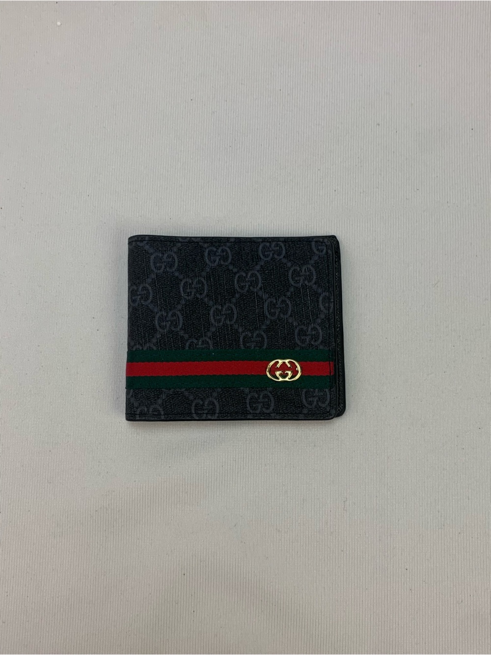 Gucci Black GG Supreme Canvas Wallet with Green and Red Web